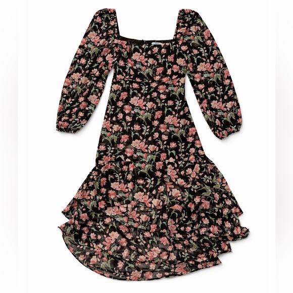 Lush Dresses & Skirts - LUSH Women's Long Sleeve High-Low Boho Dress Black Red Floral Size Medium